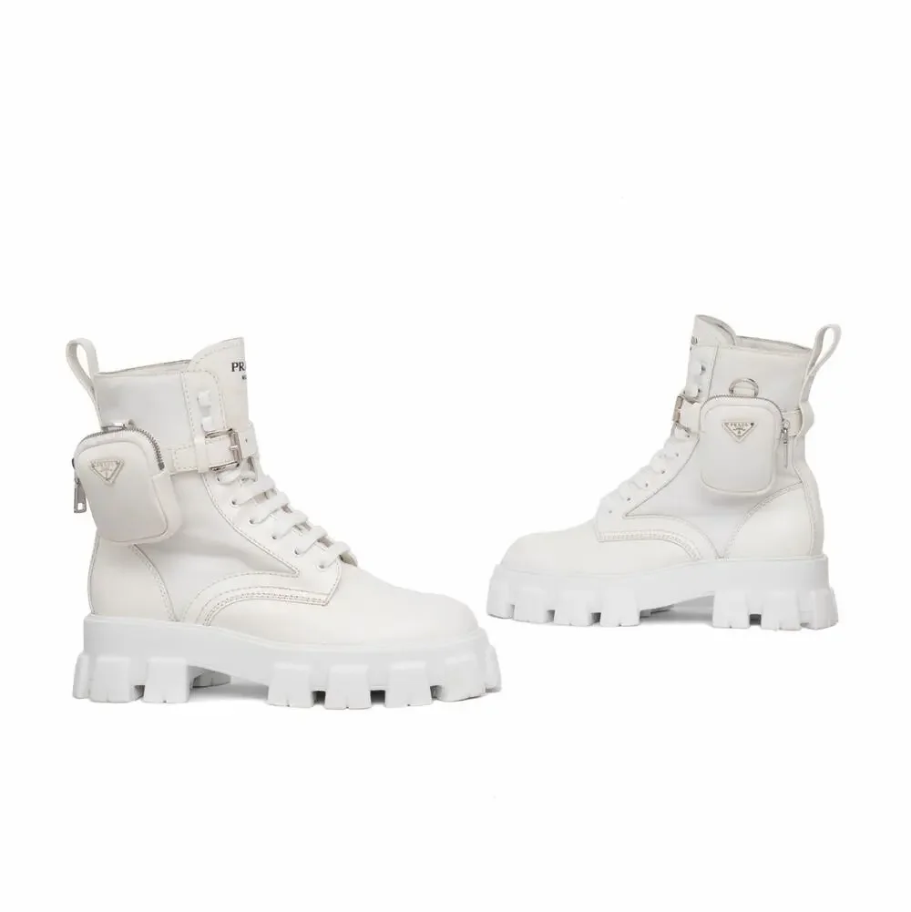 1.9k.$ Prada Men’s Monolith Pouch Combat Boots White Leather Nylon US 10.5 43.5